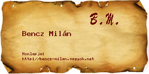 Bencz Milán névjegykártya